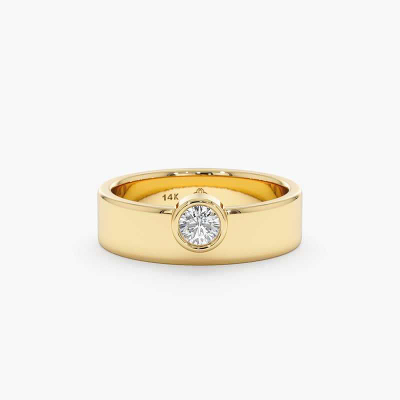 Thick Yellow Gold Ring with Diamonds