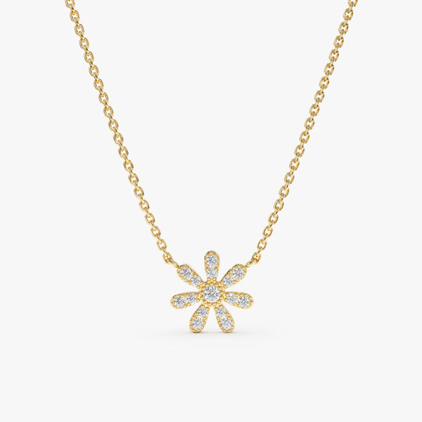 solid yellow gold diamond petite flower necklace 