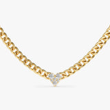 handmade solid gold cuban chain necklace with natural diamond heart pendant