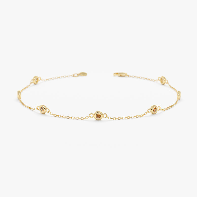 natural citrine station bracelet in solid gold 