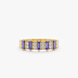 baguette cut purple tanzanite half eternity diamond ring