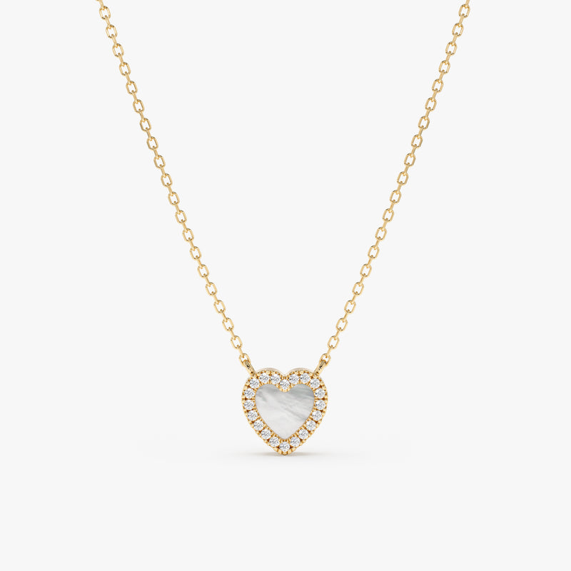 yellow gold diamond pearl heart necklace