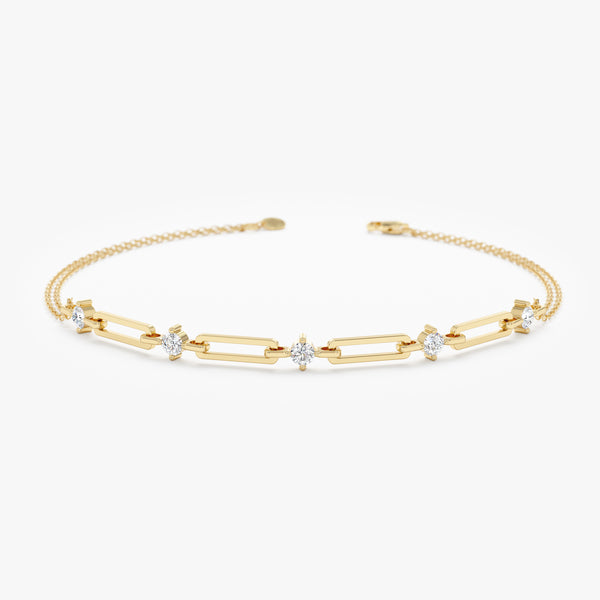 natural diamond yellow gold paperclip bangle