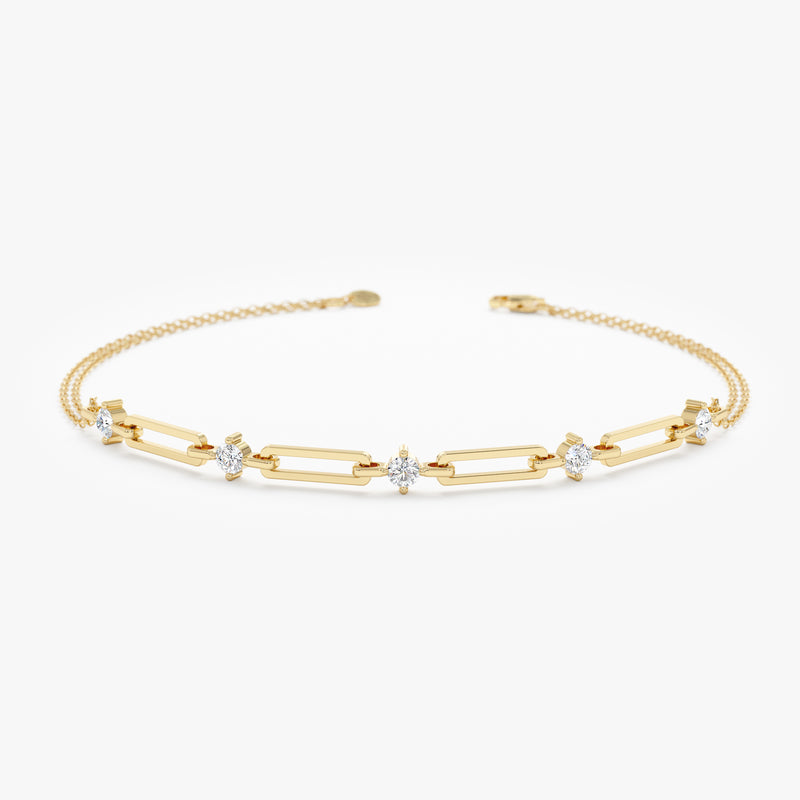 natural diamond yellow gold paperclip bangle