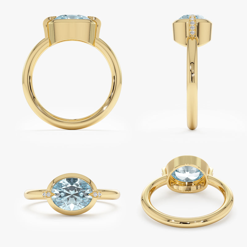 Aquamarine and Claw Diamond Accent Ring, Xiomara