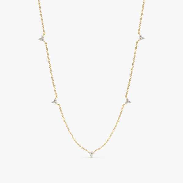 yellow gold diamond cluster station necklace