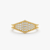 diamond paved shield ring in solid gold 