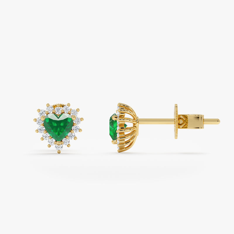 Dainty Natural Emerald Heart Studs