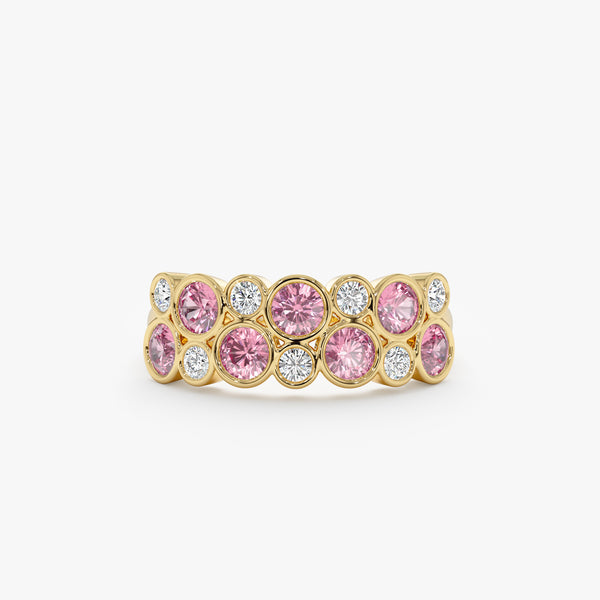 yellow gold diamond and pink tourmaline ring