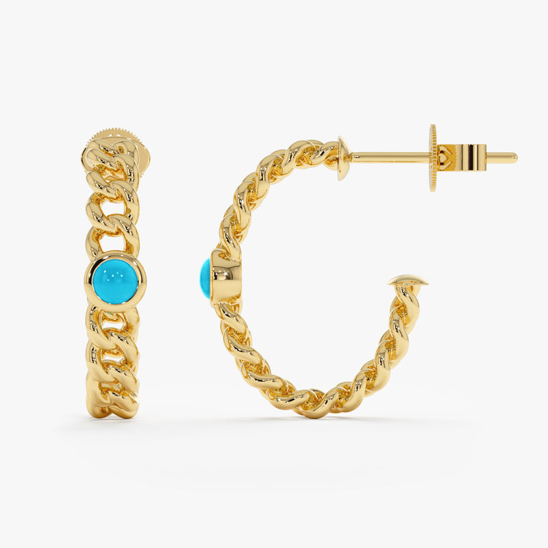 Turquoise Set Cuban Chain Hoop Earrings, Quannah