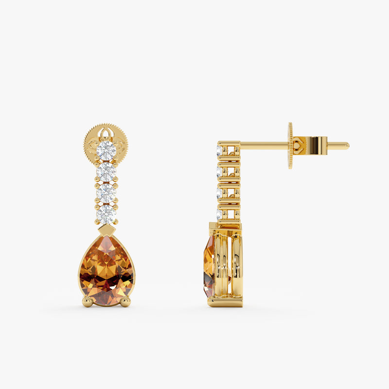 Citrine Diamond Dangle Earrings, Daleyza