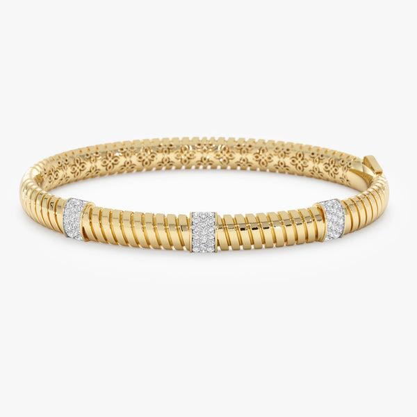 Yellow Gold Diamond Ribbed Bangle