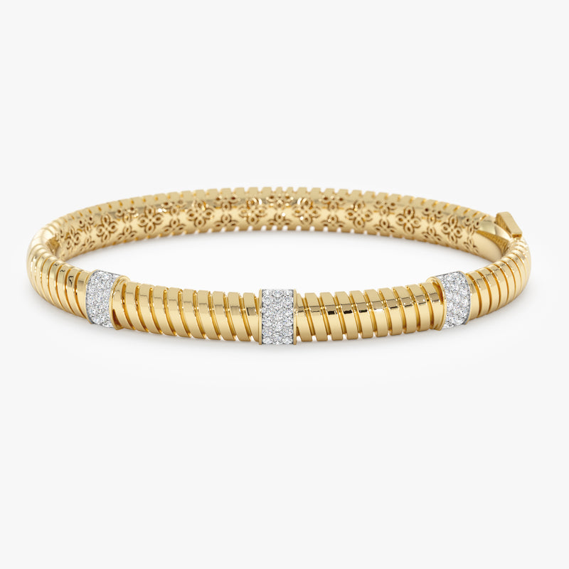 Yellow Gold Diamond Ribbed Bangle