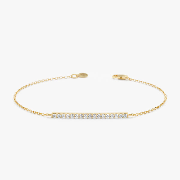 14k gold long diamond paved bar bracelet