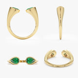 Natural Pear Shape Emerald Open Cuff Ring, Bomonti