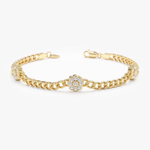 diamond flower bracelet in 14k solid gold