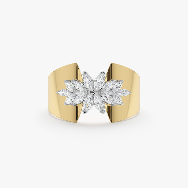 yellow gold marquise diamonds wide band