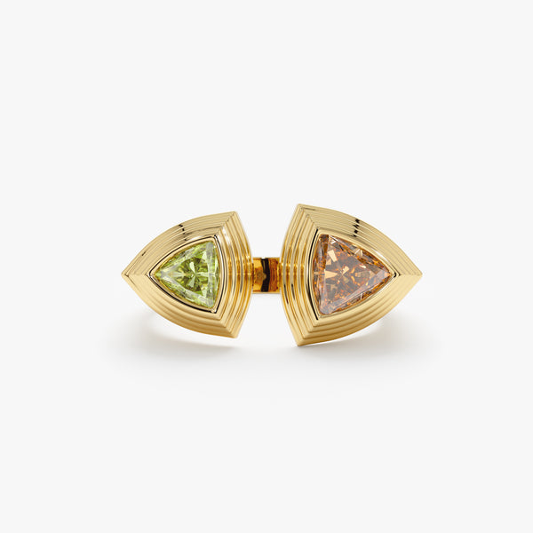 yellow gold triangle gemstone open ring