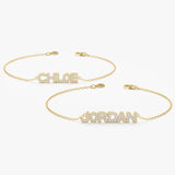 diamond block custom name bracelet in yellow gold