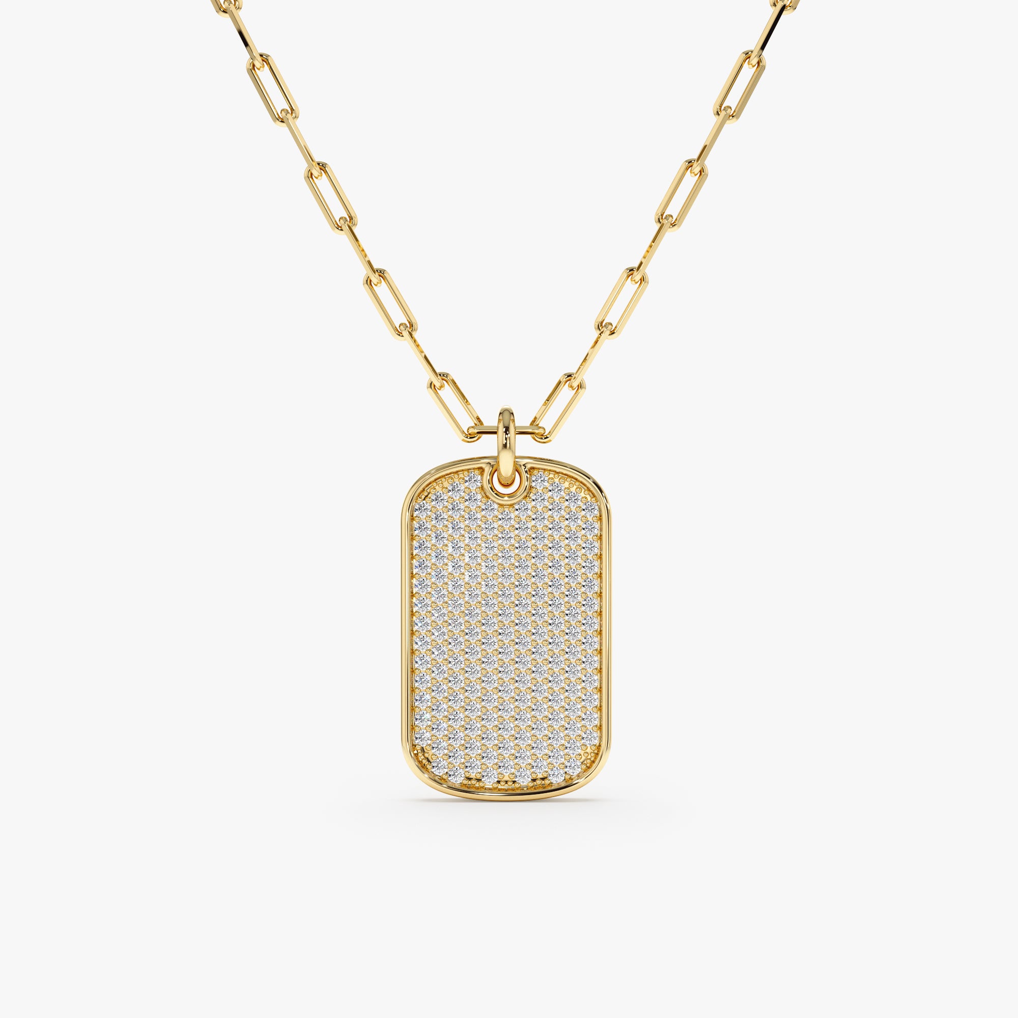 14k Gold Engravable Diamond Disc Necklace - Paperclip Chain