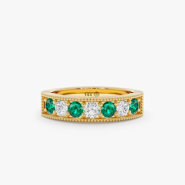 yellow gold diamond emerald band