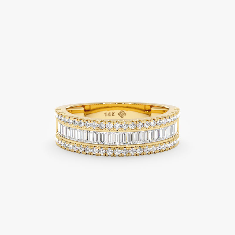 natural baguette diamond yellow gold ring