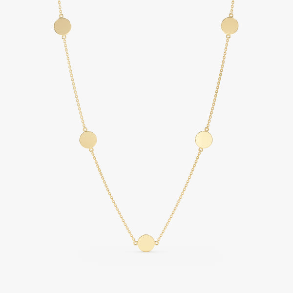 solid yellow gold multiple disc pendants station necklace