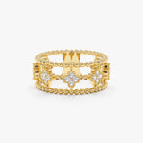 diamond clover two band ring in 14k solid yellow gold