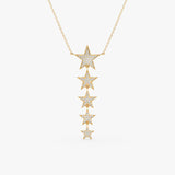 handmade solid gold five star drop pendant necklace with cable chain