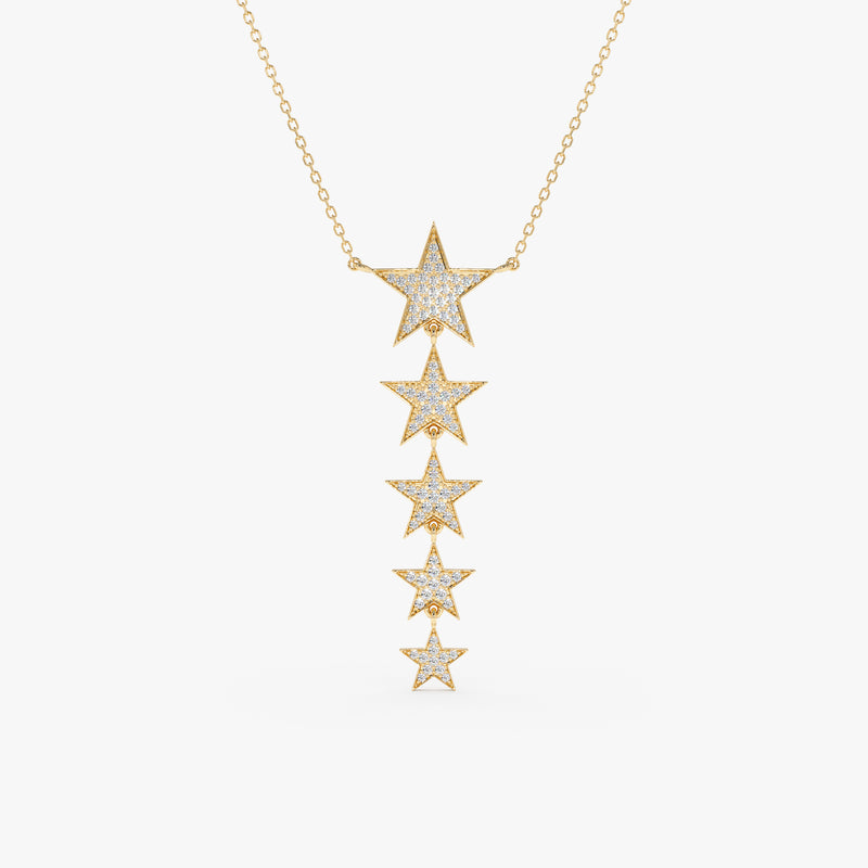 handmade solid gold five star drop pendant necklace with cable chain