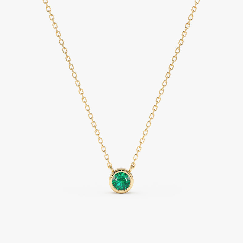 14k Gold Emerald Bezel Necklace in Yellow Gold