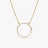 handmade solid gold diamond lined circle pendant necklace