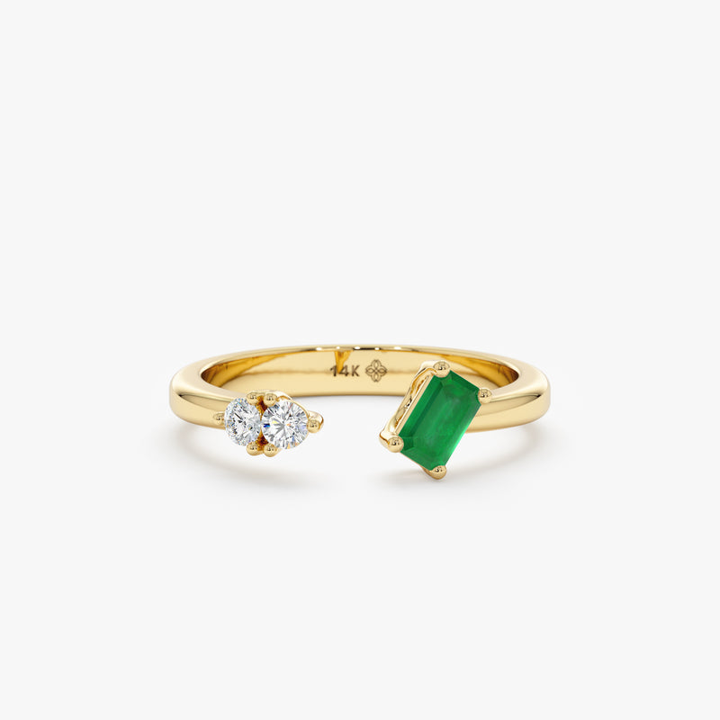 natural emerald and diamonds open ring in solid gold 