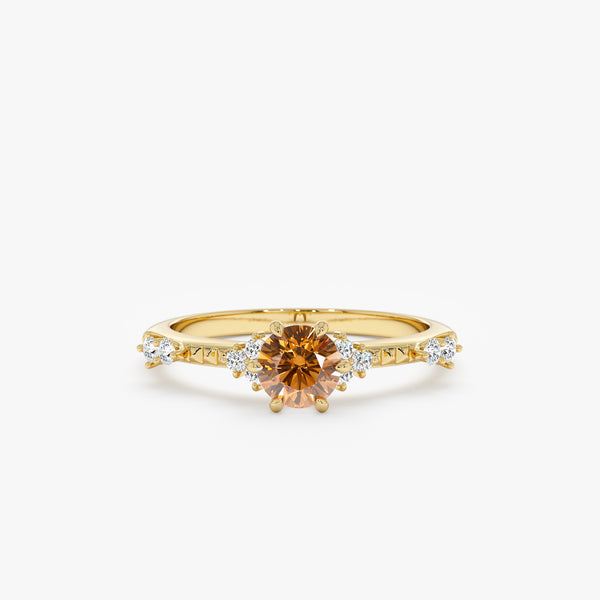 natural citrine engagement ring with diamond accents in yellow gold