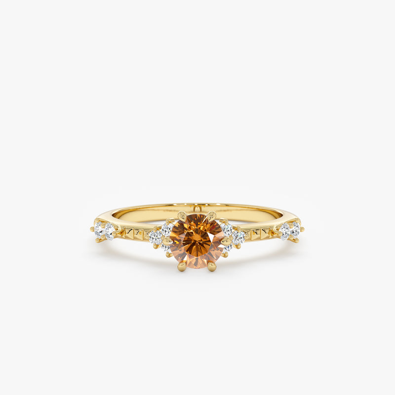 natural citrine engagement ring with diamond accents in yellow gold