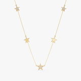 14k yellow gold diamond star station necklace