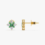 Emerald Diamond Flower Stud Earrings, Eve