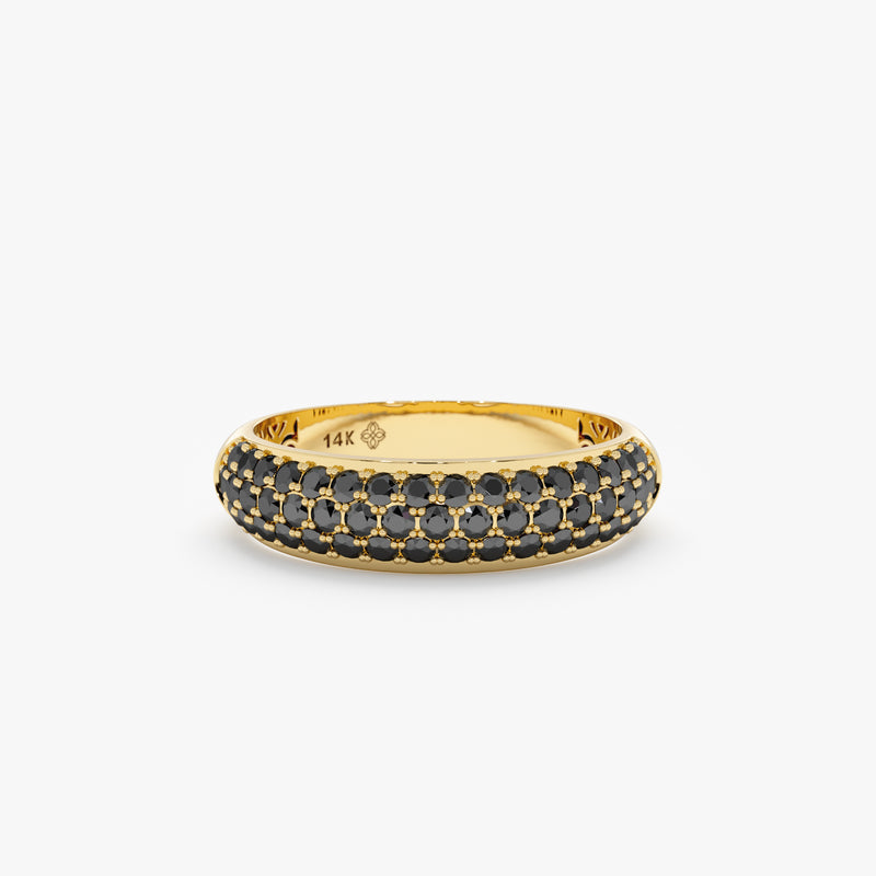 yellow gold pave black diamond ring