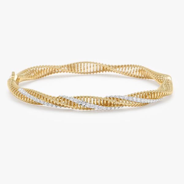 14k Yellow Gold Diamond Twist Bangle