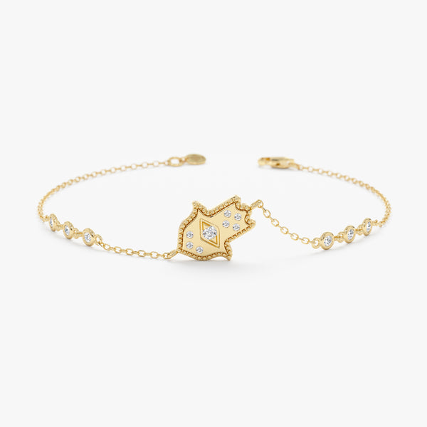 natural white diamond station bracelet in solid yellow gold 