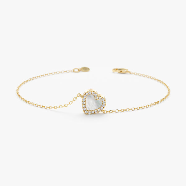 Yellow Gold Pearl Heart Bracelet