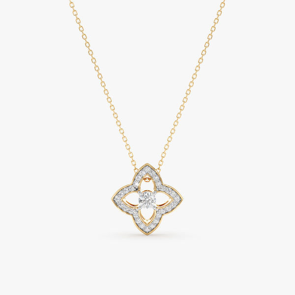 White Diamond Clover Necklace in Yellow Gold