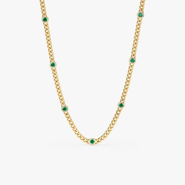 solid yellow gold multi emerald station cuban chain