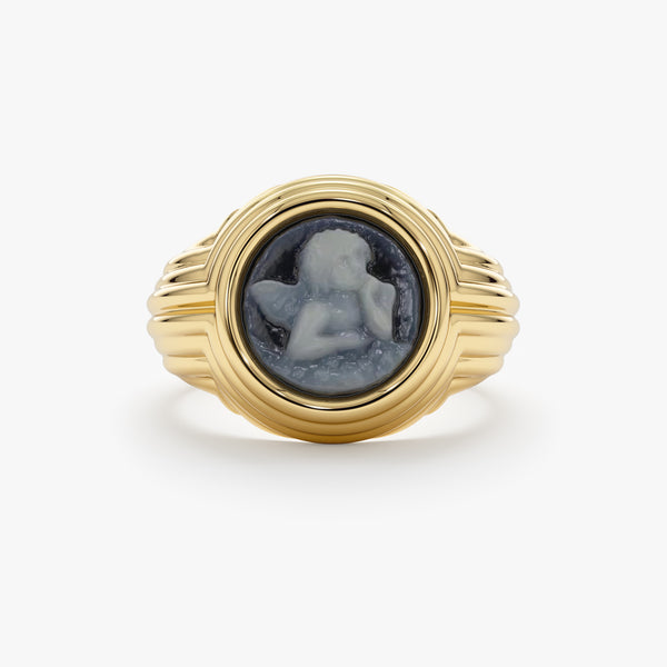 yellow gold blue agate statement band