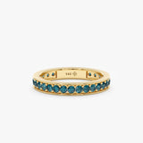 teal blue sapphire eternity ring in solid gold 