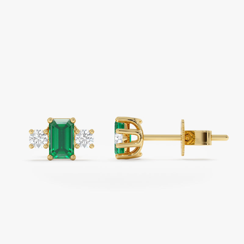 Natural Baguette Emerald Diamond Stud, Sevyn