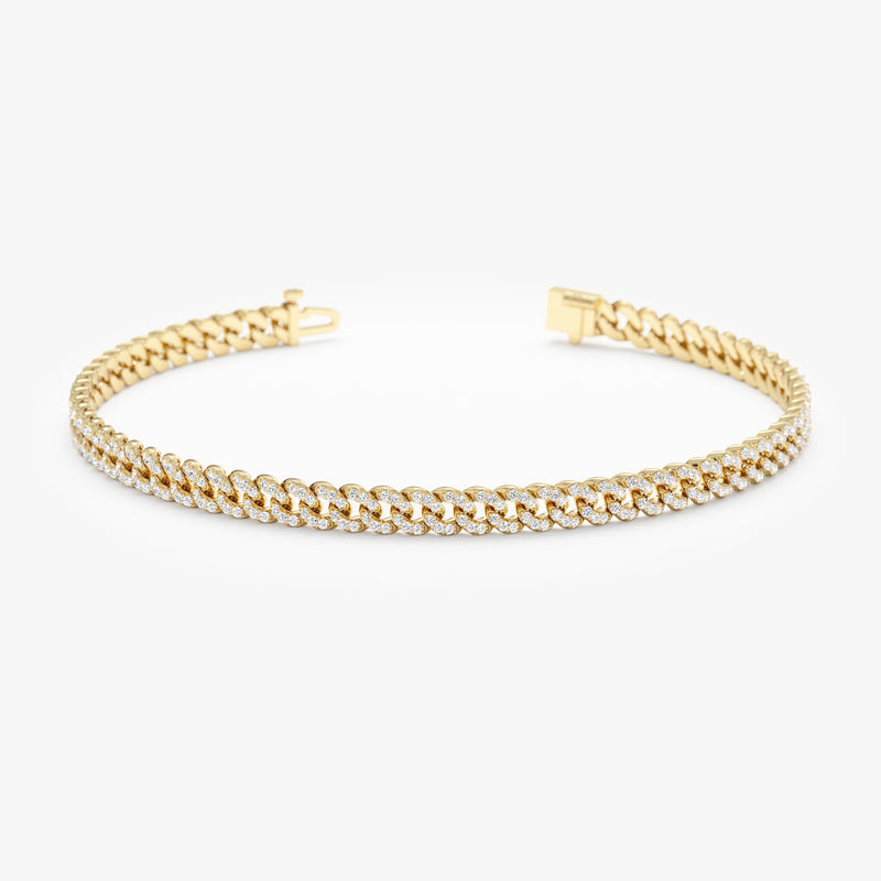 14k or 18k yellow gold diamond cuban chain bracelet