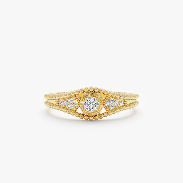 round diamond beaded ring in solid gold