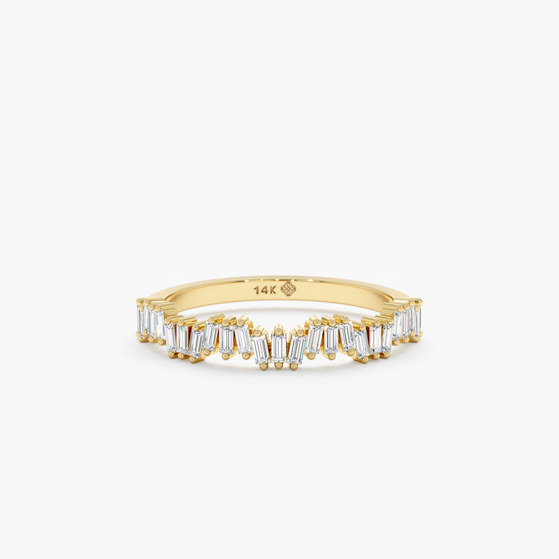 yellow gold baguette diamond cluster half eternity band