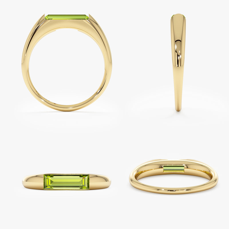 wide baguette peridot, august birthstone ring